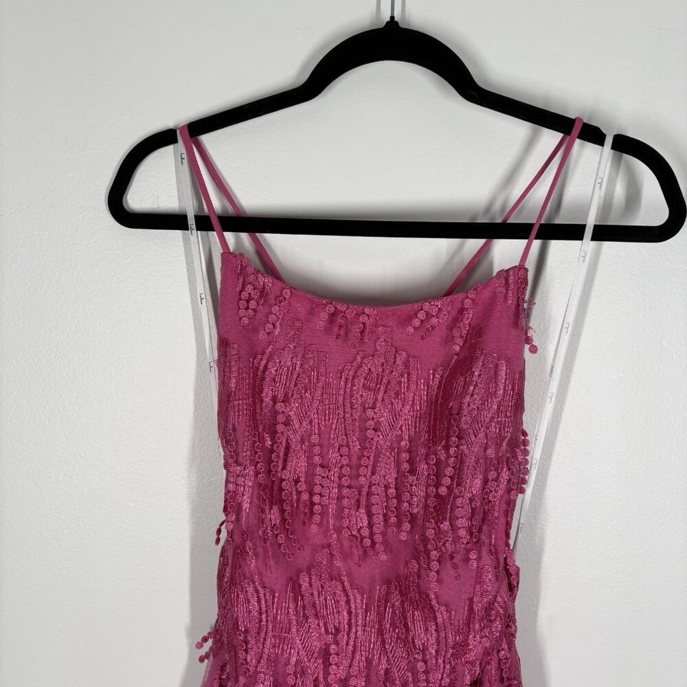 Lulus Women XL Making Magic Bright Pink Fringe Lace-Up Mini Dress NWT - Picture 5 of 14